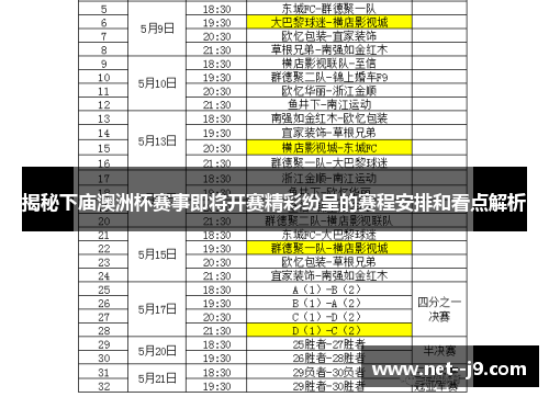 揭秘下庙澳洲杯赛事即将开赛精彩纷呈的赛程安排和看点解析
